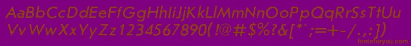 JournalsanscItalic-Schriftart – Braune Schriften auf violettem Hintergrund