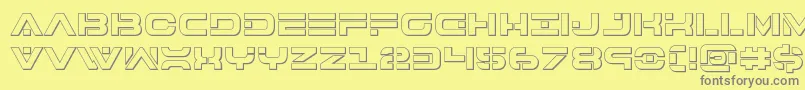 7thservice3D-fontti – harmaat kirjasimet keltaisella taustalla