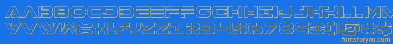 フォント7thservice3D – オレンジ色の文字が青い背景にあります。