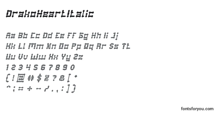 Шрифт DrakoHeartItalic – алфавит, цифры, специальные символы