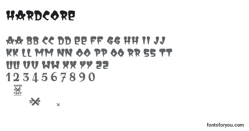 Schriftart HardCore (104705) – Alphabet, Zahlen, spezielle Symbole