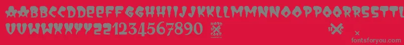 HardCore-fontti – harmaat kirjasimet punaisella taustalla