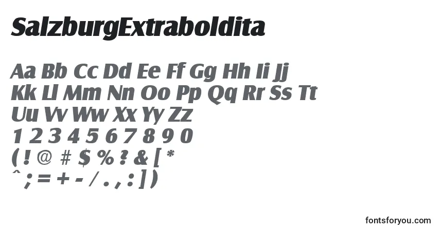 Czcionka SalzburgExtraboldita – alfabet, cyfry, specjalne znaki