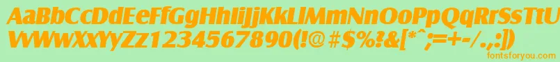フォントSalzburgExtraboldita – オレンジの文字が緑の背景にあります。