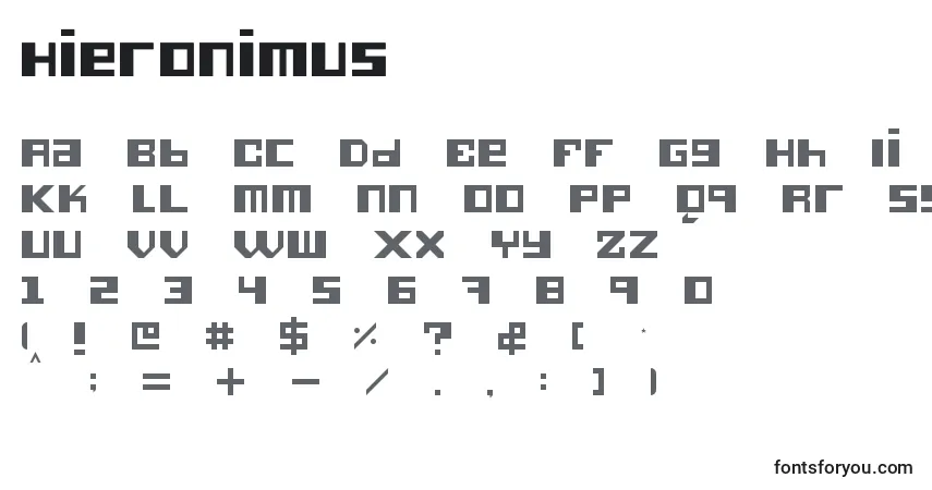 A fonte Hieronimus – alfabeto, números, caracteres especiais