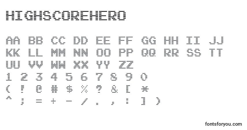 A fonte Highscorehero – alfabeto, números, caracteres especiais
