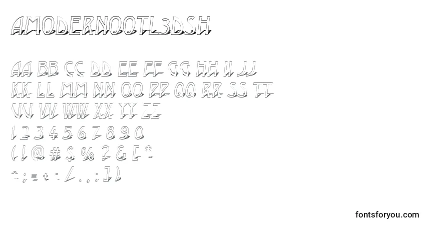 Czcionka AModernootl3Dsh – alfabet, cyfry, specjalne znaki