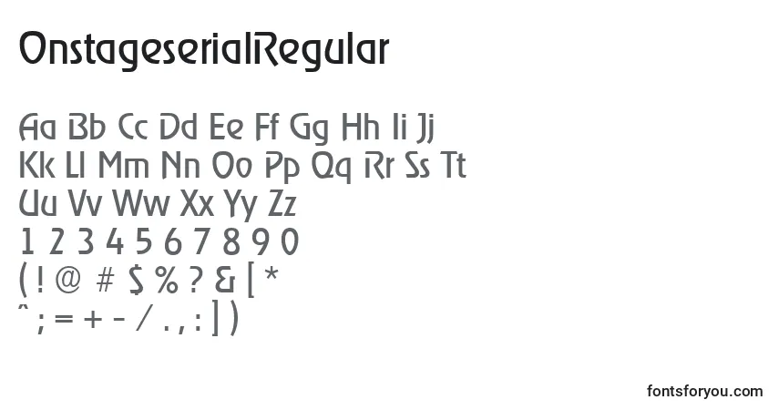Czcionka OnstageserialRegular – alfabet, cyfry, specjalne znaki