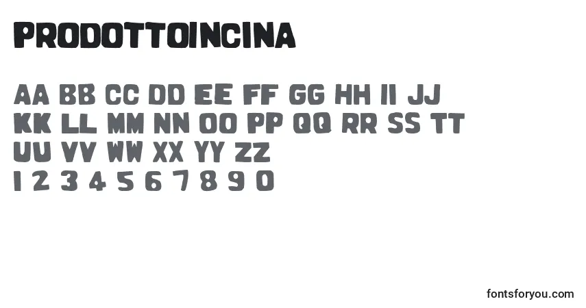 Czcionka ProdottoInCina – alfabet, cyfry, specjalne znaki