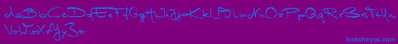 MarleenScriptMediumReduced-Schriftart – Blaue Schriften auf violettem Hintergrund