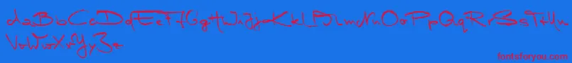 MarleenScriptMediumReduced Font – Red Fonts on Blue Background