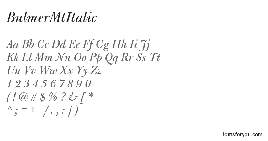 Шрифт BulmerMtItalic – алфавит, цифры, специальные символы