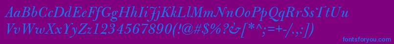 BulmerMtItalic-fontti – siniset fontit violetilla taustalla
