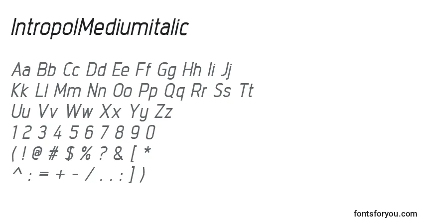 Czcionka IntropolMediumitalic – alfabet, cyfry, specjalne znaki