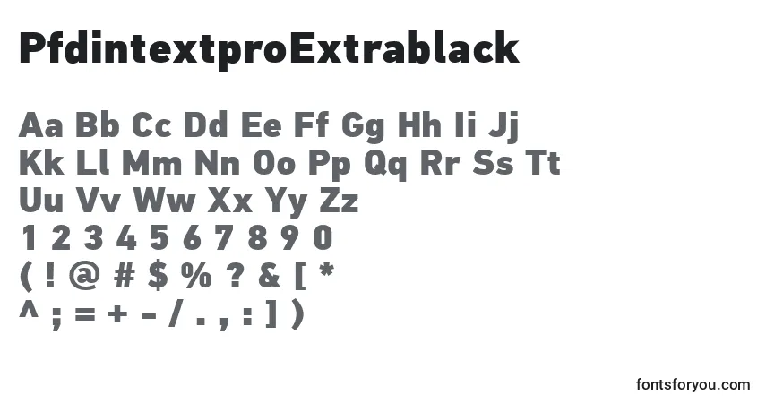A fonte PfdintextproExtrablack – alfabeto, números, caracteres especiais