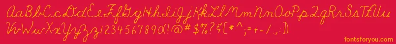 Weitere Informationen zur Teacher-Schriftart Teacher-Schriftart – Orangefarbene Schriften auf rotem Hintergrund