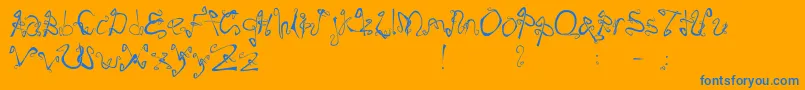 PlayWithMeFont-Schriftart – Blaue Schriften auf orangefarbenem Hintergrund