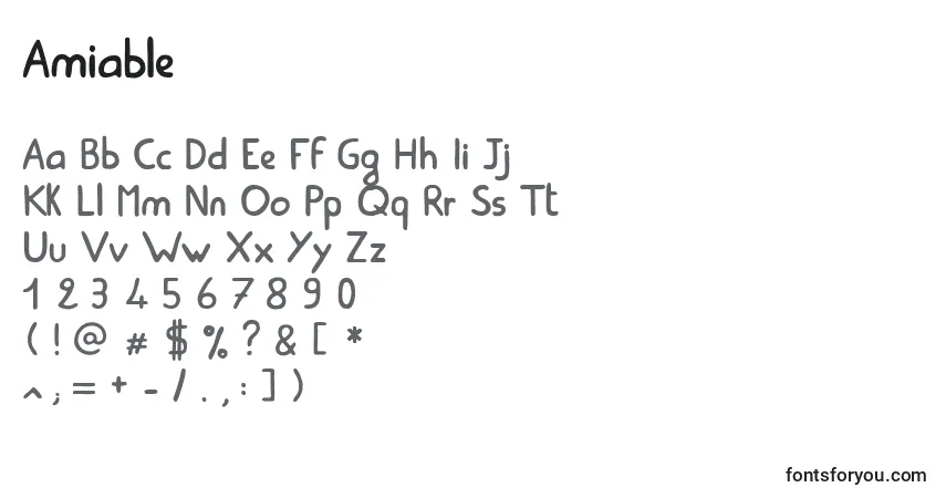 Czcionka Amiable – alfabet, cyfry, specjalne znaki