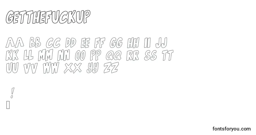 Czcionka GetTheFuckUp – alfabet, cyfry, specjalne znaki