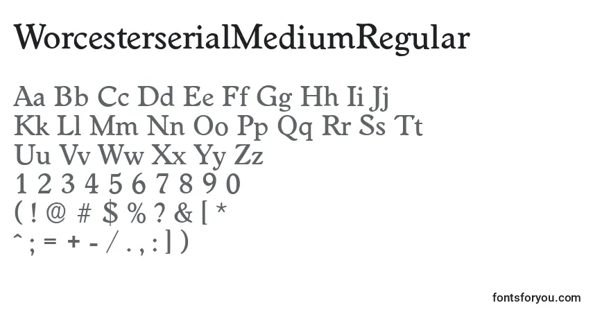 WorcesterserialMediumRegular-fontti – aakkoset, numerot, erikoismerkit