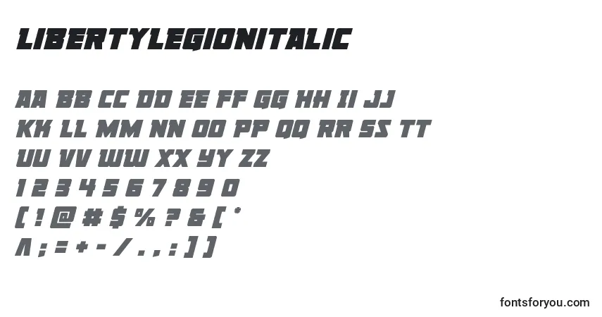 A fonte Libertylegionitalic – alfabeto, números, caracteres especiais