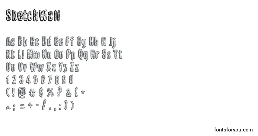 A fonte SketchWall – alfabeto, números, caracteres especiais