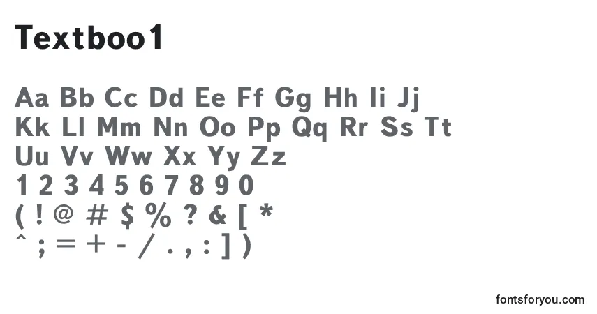 Schriftart Textboo1 – Alphabet, Zahlen, spezielle Symbole