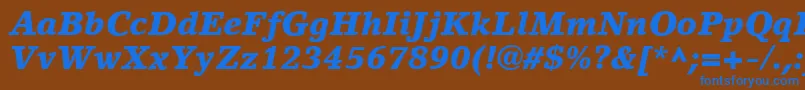 LinoLetterLtBlackItalic-Schriftart – Blaue Schriften auf braunem Hintergrund