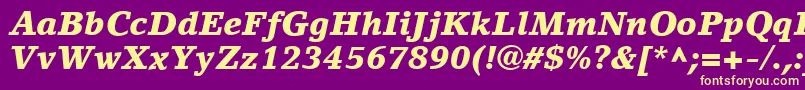 LinoLetterLtBlackItalic-fontti – keltaiset fontit violetilla taustalla