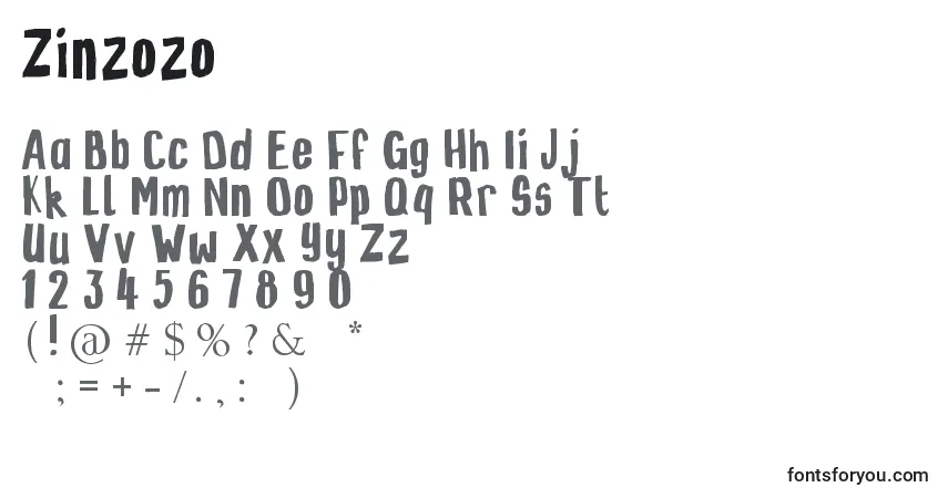 Schriftart Zinzozo – Alphabet, Zahlen, spezielle Symbole