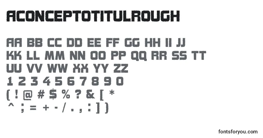 Czcionka AConceptotitulrough – alfabet, cyfry, specjalne znaki