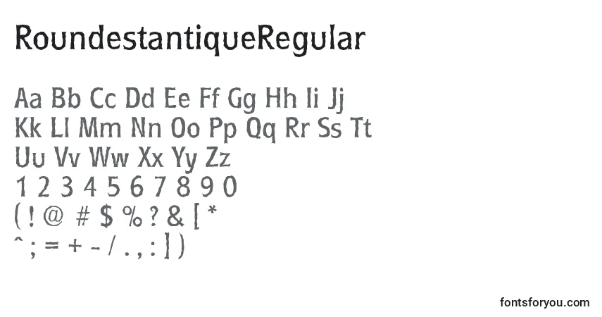 A fonte RoundestantiqueRegular – alfabeto, números, caracteres especiais