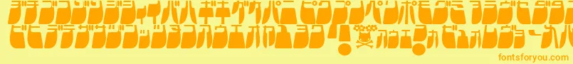 フォントFrigkatl – オレンジの文字が黄色の背景にあります。