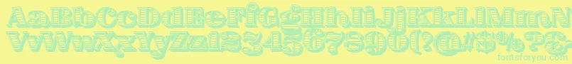 FatFlamingo5WoodcutInner-Schriftart – Grüne Schriften auf gelbem Hintergrund