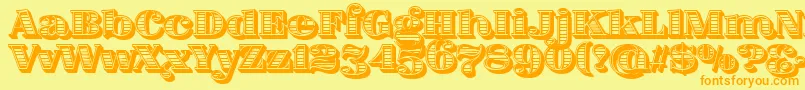 FatFlamingo5WoodcutInner Font – Orange Fonts on Yellow Background