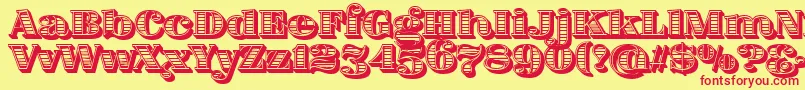 フォントFatFlamingo5WoodcutInner – 赤い文字の黄色い背景