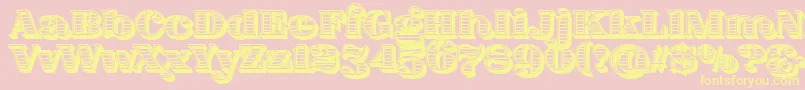FatFlamingo5WoodcutInner Font – Yellow Fonts on Pink Background