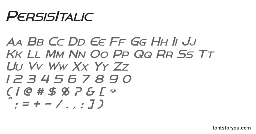 Schriftart PersisItalic – Alphabet, Zahlen, spezielle Symbole