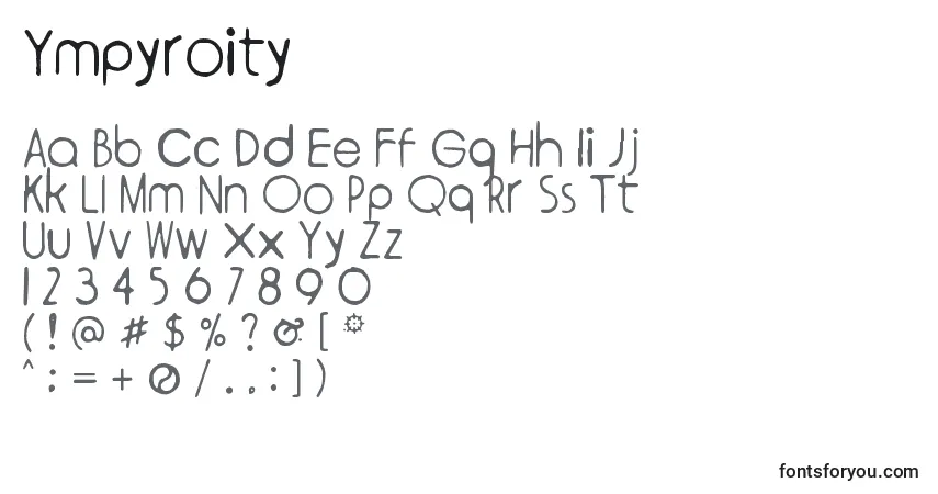 Czcionka Ympyroity – alfabet, cyfry, specjalne znaki