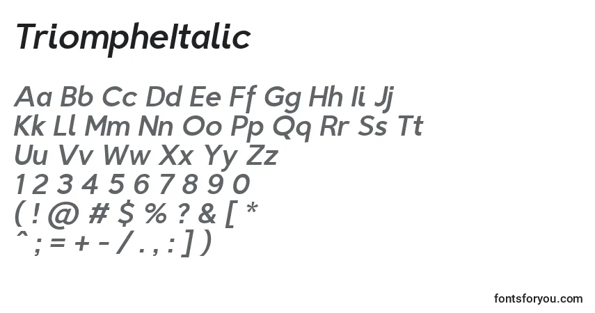 TriompheItalicフォント–アルファベット、数字、特殊文字