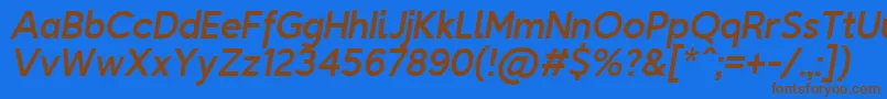 フォントTriompheItalic – 茶色の文字が青い背景にあります。