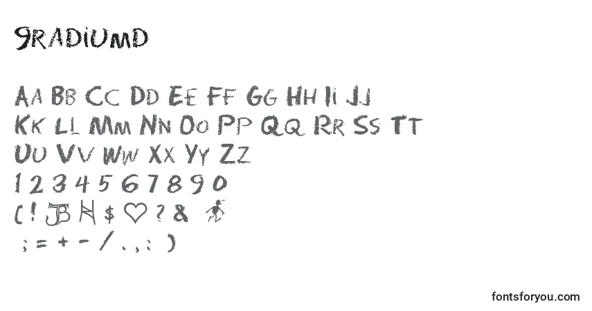 Schriftart 9radiumd – Alphabet, Zahlen, spezielle Symbole