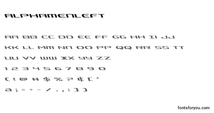 A fonte Alphamenleft – alfabeto, números, caracteres especiais