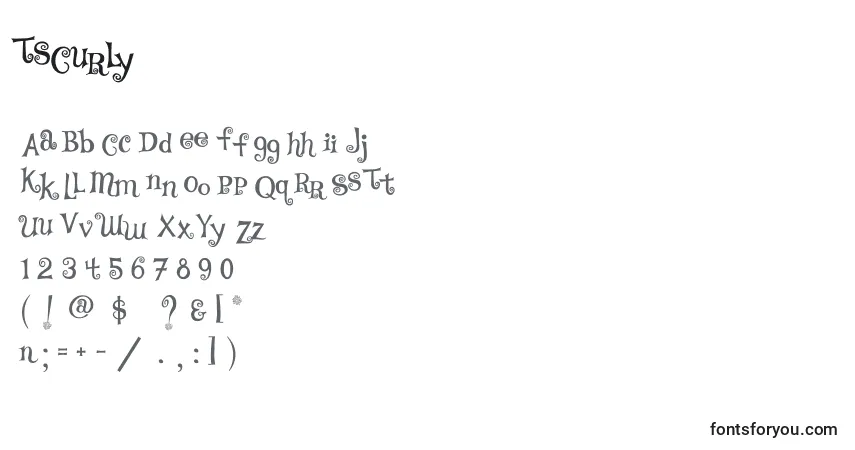 Schriftart TsCurly – Alphabet, Zahlen, spezielle Symbole