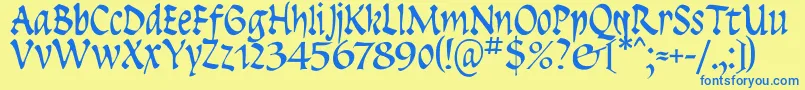 フォントInsula ffy – 青い文字が黄色の背景にあります。