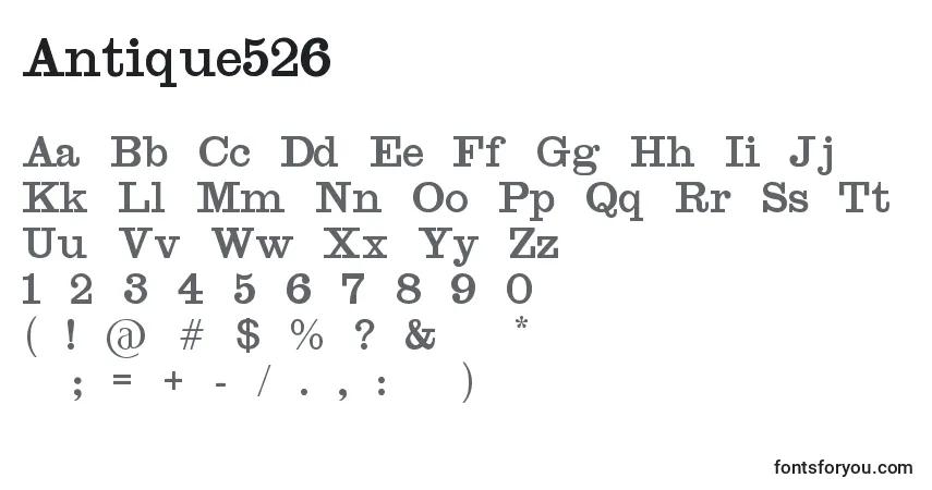 Schriftart Antique526 – Alphabet, Zahlen, spezielle Symbole