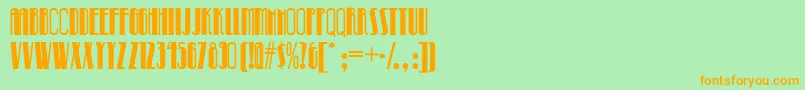 フォントPinball ffy – オレンジの文字が緑の背景にあります。