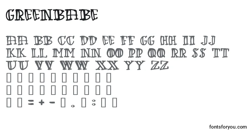 Czcionka Greenbabe – alfabet, cyfry, specjalne znaki