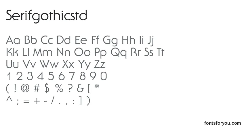 A fonte Serifgothicstd – alfabeto, números, caracteres especiais