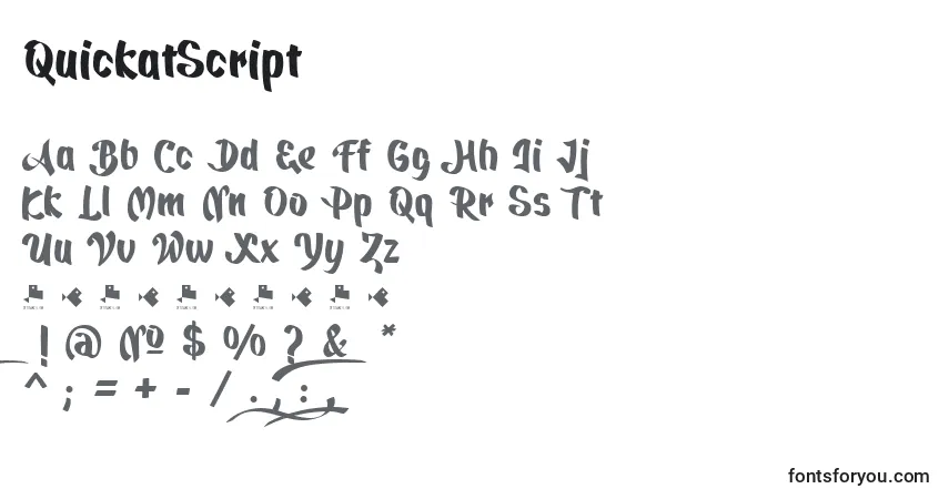 Czcionka QuickatScript – alfabet, cyfry, specjalne znaki